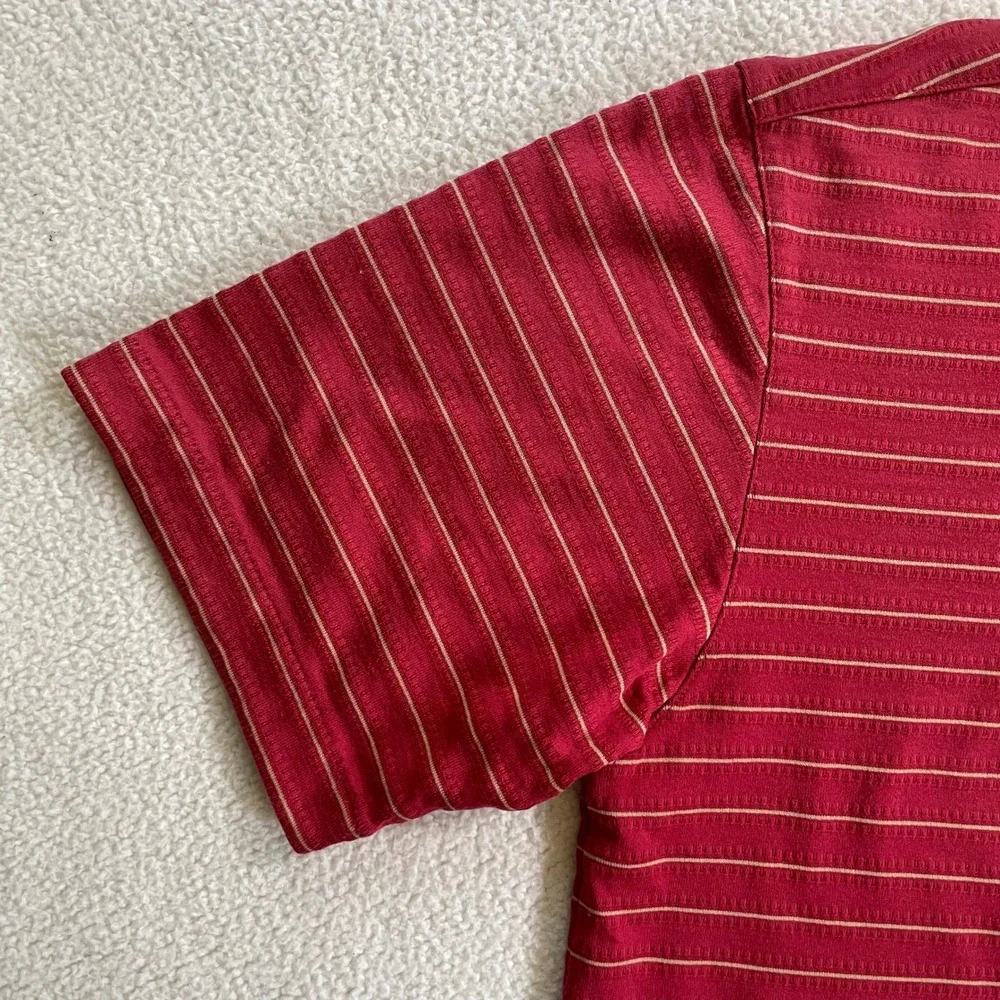 Nike Mens Medium Polo Shirt Red Tiger Woods Collection Striped Fit‎ Dry Golf
